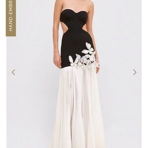 PatBO Strapless Black and White Dress with Floral Detail